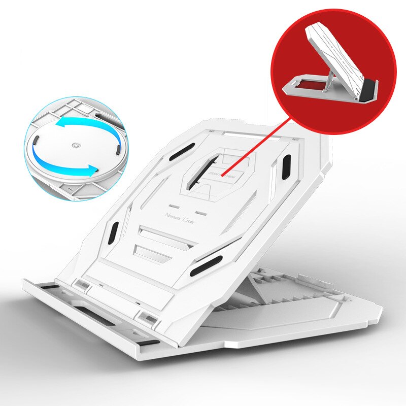 Verstelbare Folding Laptop Stand Houder Voor Macbook Lenovo Asus Dell Hp Lapdesk 360 Roterende Notebook Tablet Cooling Pad Beugel: White