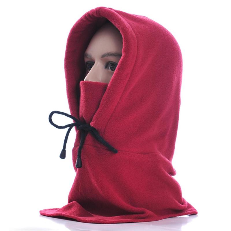 Thermal Fleece Balaclava Hat Hooded Neck Warmer Winter Sports Snowboard Face Mask For Men Bike Helmet Masked Cap: Wine Red