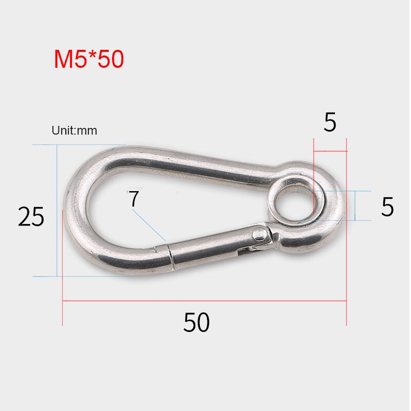 304 Stainless Steel Carabiners With Hole Climbing Gear Safety Snap Hooks Spring Buckle M4~M12 Connector Rings: M5x50