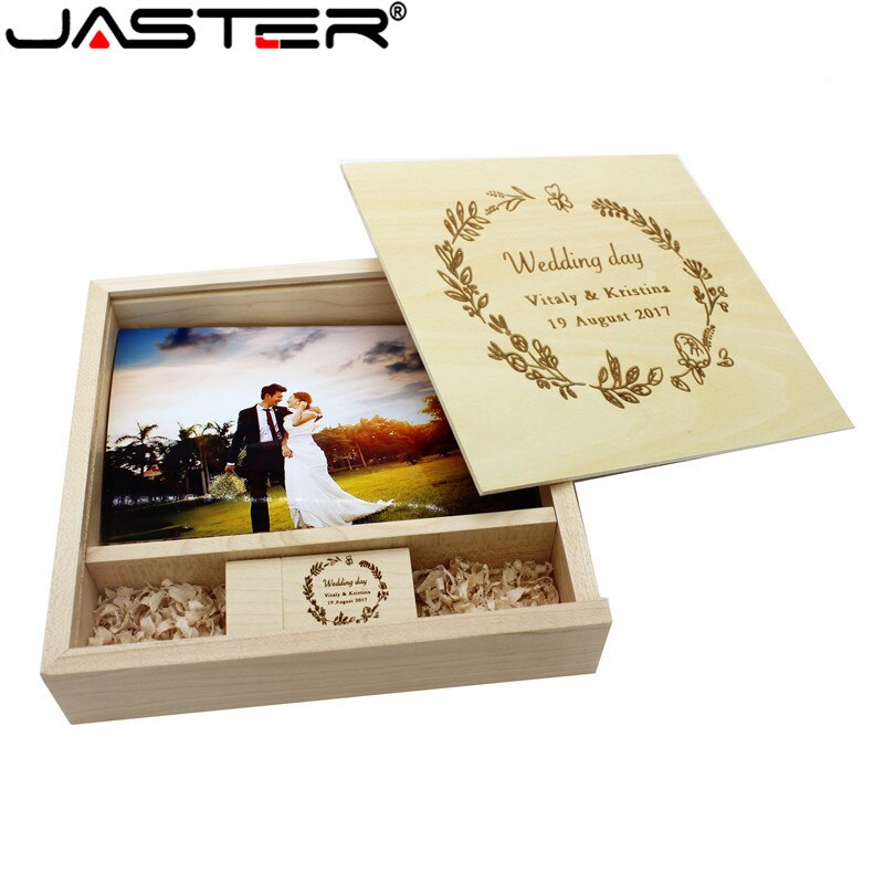 Jaster Maple Walnoot Fotoalbum Usb + Box Usb Flash Drive Pendrive 8 Gb 16 Gb 32 Gb Fotografie bruiloft 1 Pcs Logo Klant