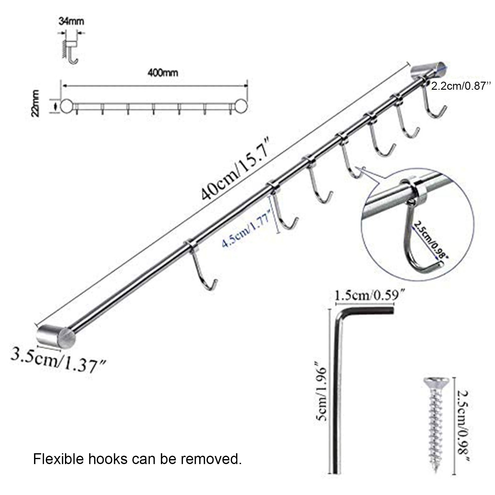 40# Stainless Steel Kitchen Utensil Rack With 7 Hook Furniture Bathroom Wall Rail Hanger Hooks for Kitchen Tools Pot Towel