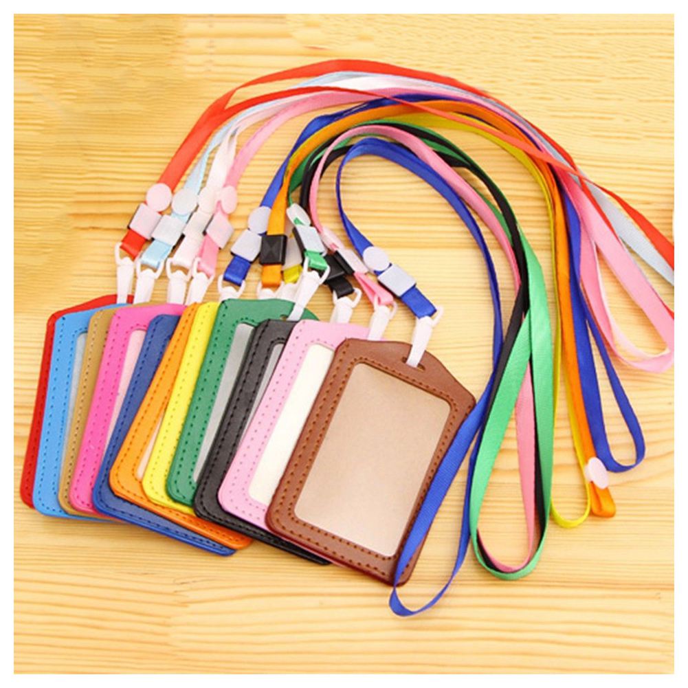 10Pcs PU Leather Pocket ID Card Pass Badge Holders Case With Neck Strap Lanyard, Vertical