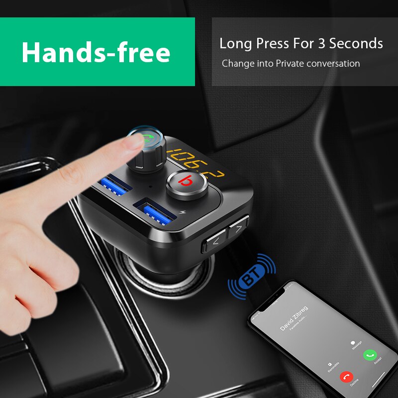 Konrisa Fm-zender Modulator Bluetooth 5.0 Handsfree Car Kit Bass Knop A2DP Muziekspeler Dual USB Ondersteuning Tf-kaart U -schijf