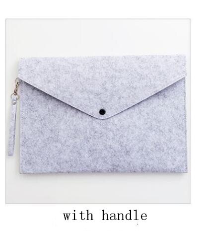 Simple Big Capacity A4 File Folder Pad Business Briefcase Document Bag Chemical Felt Filing Stationery Supplies: Light grey handle