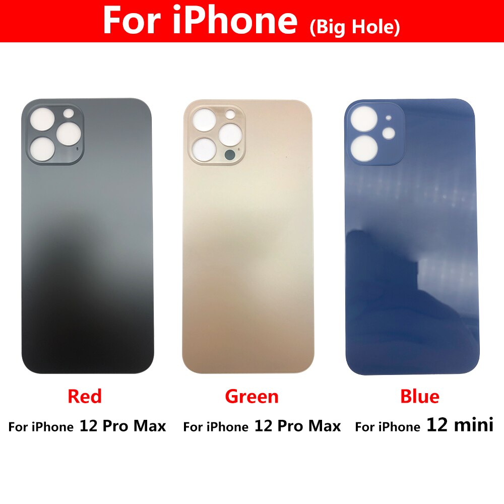 Big Hole Glass Back Cover For Iphone 12 Pro Max 12 Mini Battery Back Cover Glass Rear Door Replacement Housing