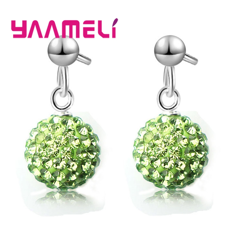 Pendientes de plata esterlina 925 para mujer y niña, aretes de cristal austriaco con bola de discoteca, aro con palanca trasera, joyería Huggie,: Oro oscuro