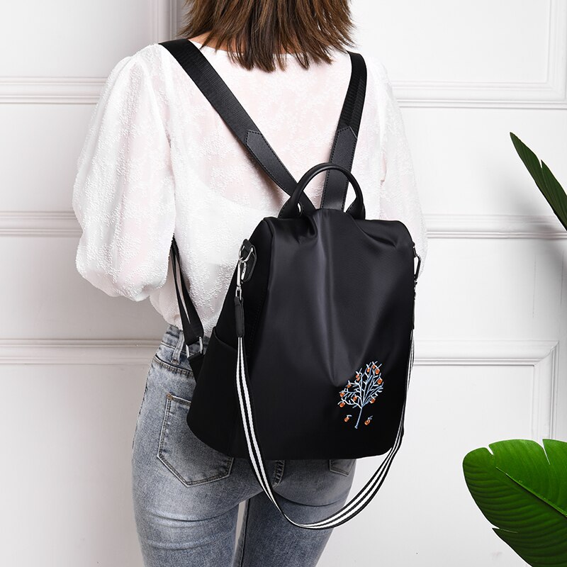 Fengdong Vrouwen Zwarte Bloem Vintage Rugzak Anti Diefstal Kleine Rugzak Voor Meisjes Waterdichte Oxford Bloemen School Rugzak