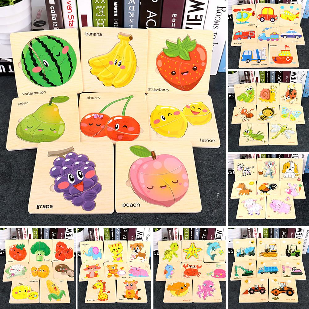 8 stuks Baby Puzzel Speelgoed Houten Cartoon Fruit Puzzel Puzzel Board Leren Baby Onderwijs Speelgoed Kleur cognitieve vermogen