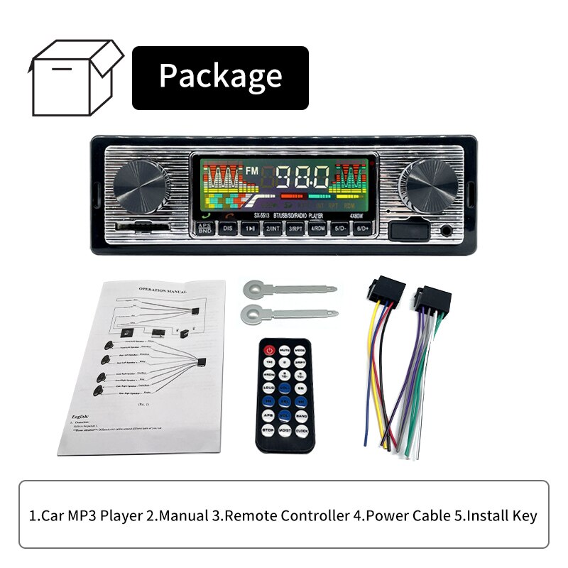 Hippcron-Radio ESTÉREO FM con Bluetooth para coche, reproductor de Audio MP3 60Wx4 para teléfono móvil, manos libres, Digital, USB/SD, entrada auxiliar en el tablero, 1 DIN