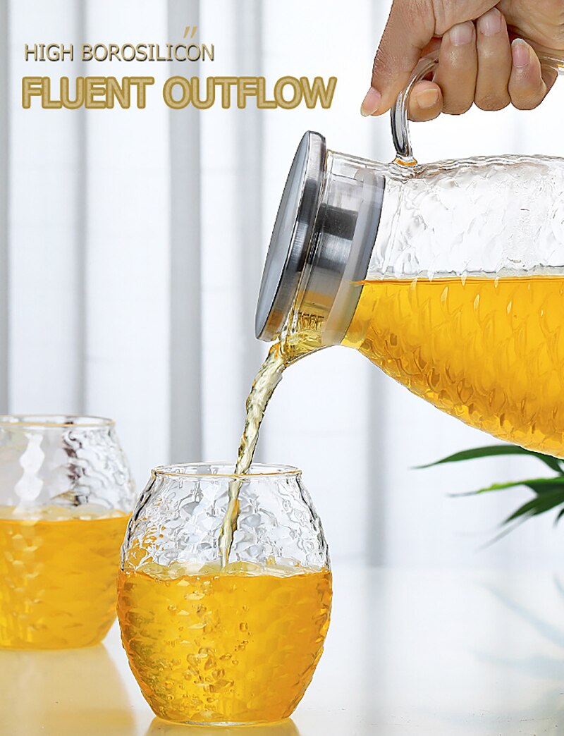 High capacity Glass Fish scale Water Pot 2000ml Jug Teapot Kettle Lemonade Heat-resistant Explosion-proof Heatable Carafe 1500ml