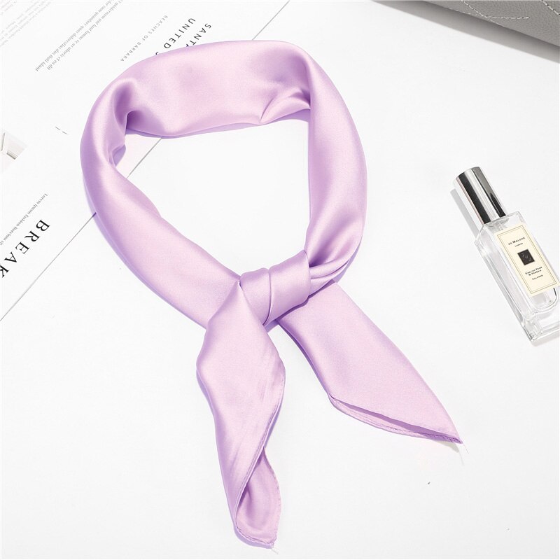 70*70cm Imitation soie doux solide écharpe pour les femmes foulard carré foulards bureau dame accessoires sac vêtements ornement: 14 Light Purple