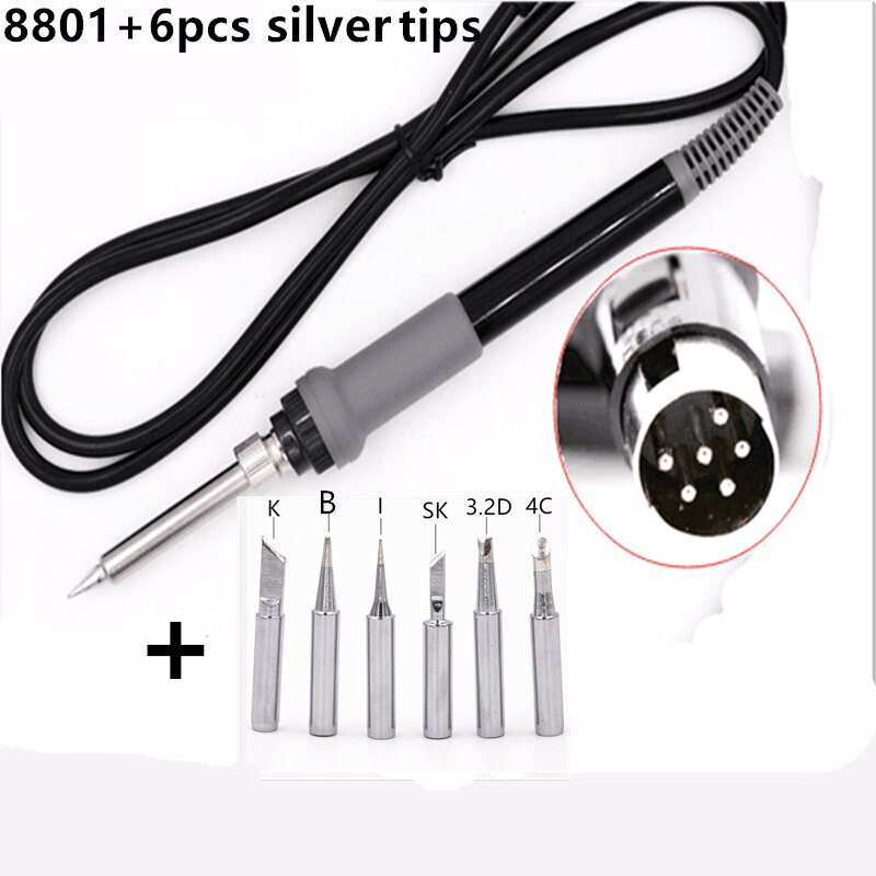 SZBFT 8801 soldeerbout handvat met 6pcs solderen tips voor hakko FX-888 FX-888D: handle and silvertip