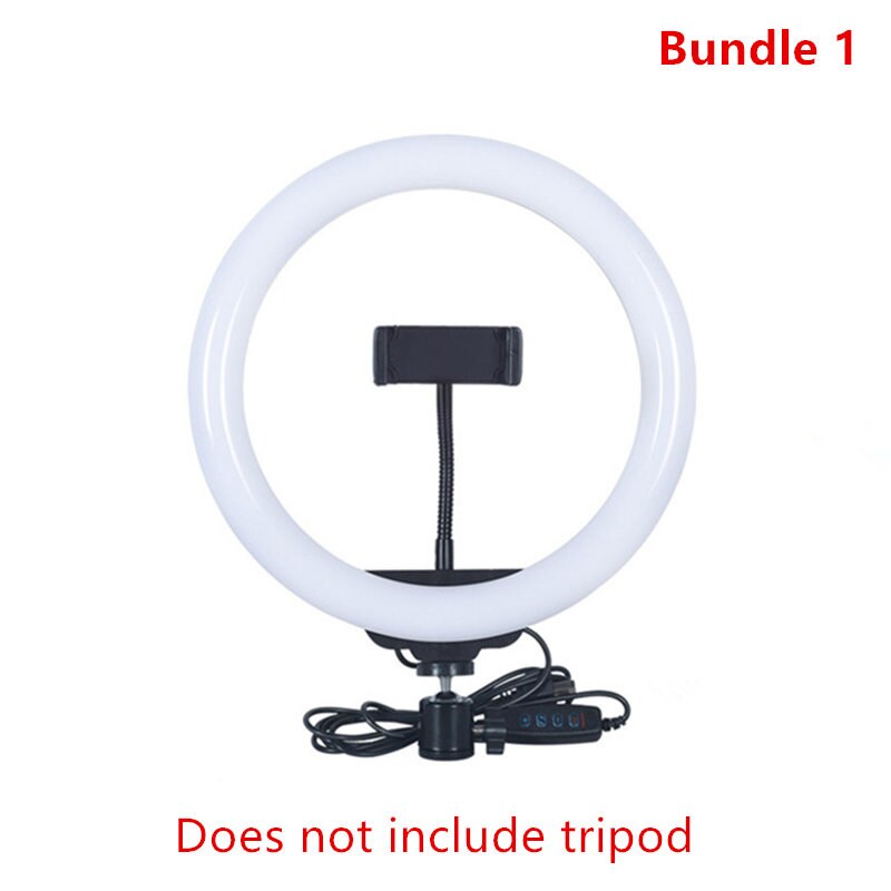 26cm/10in led selfie anel luz regulável anel lâmpada foto câmera de vídeo telefone luz para youtu vlog luz de preenchimento opcional com tripé: Bundle 1