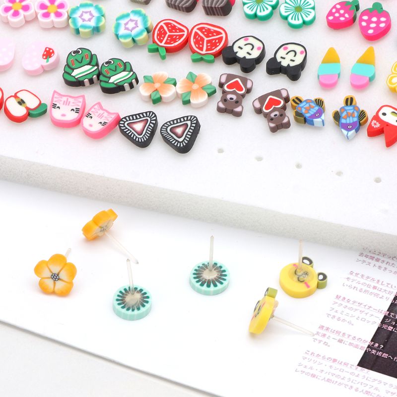 100 Pairs Assorted Styles Polymer Clay Hypoallergenic Stud Earrings Lot for Kids