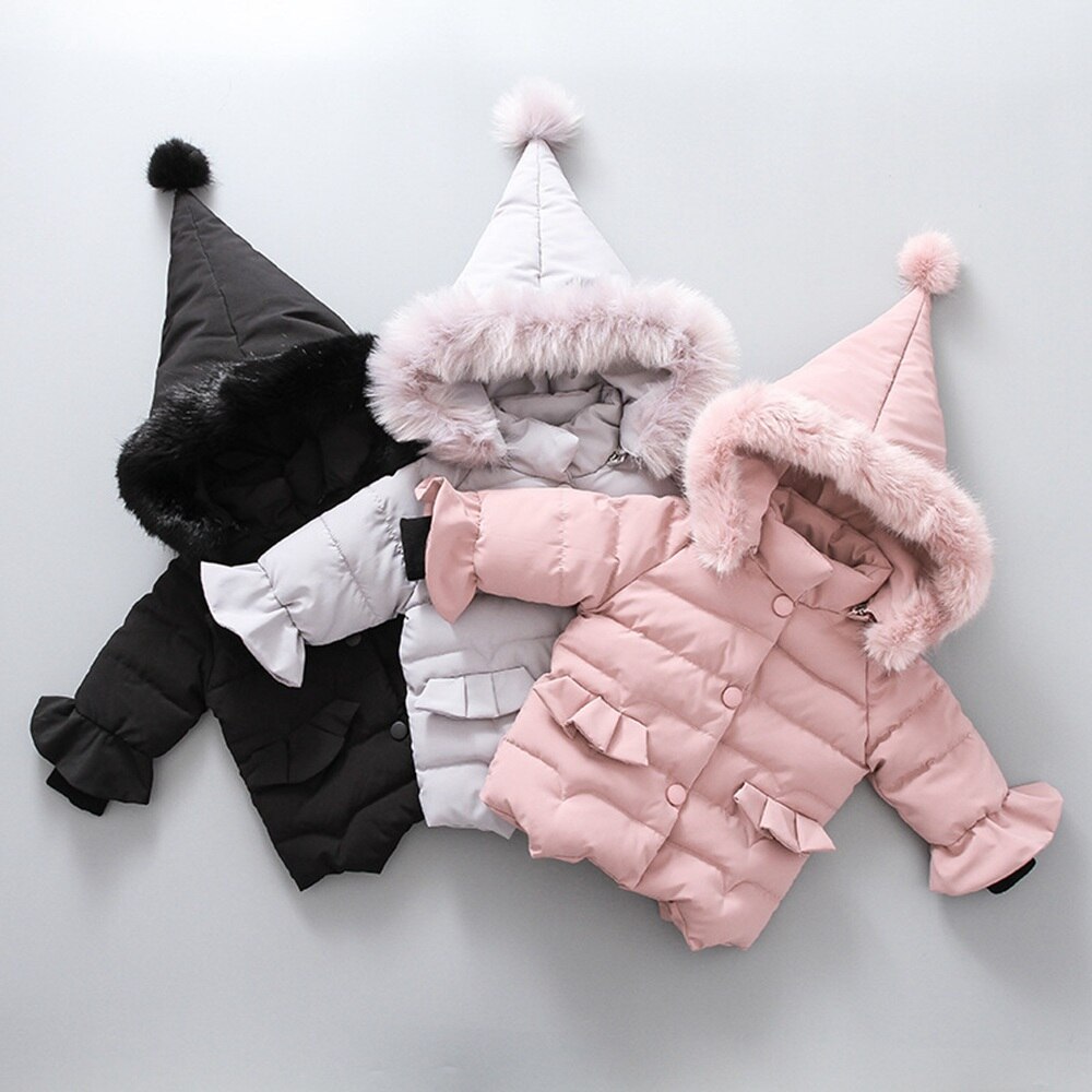 Varm vinter baby jenter prinsesse jakke varm tykk pels hette parkas låve spedbarn antrekk uttrekk casaco kåpe  s11173