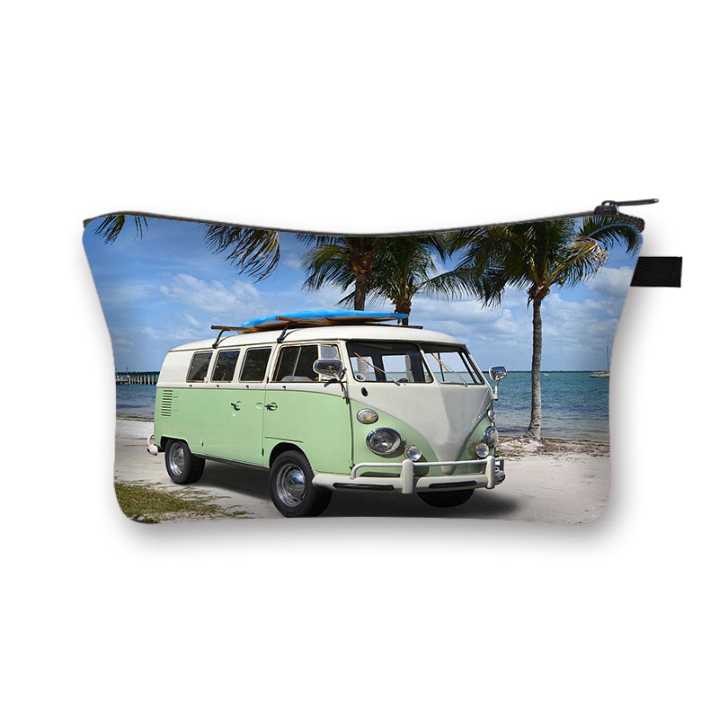 Gekleurde Auto &#39;S Op Seaside Vacation Cosmetische Vrouwen Make-Up Tas Britse Auto Meisjes Opbergzakken Dames Draagbare Cosmetische Case: shzbmeiche04x