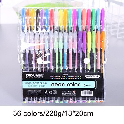 Juego de plumas de Gel con purpurina, Set de 12/16/18/24/36/48 colores, pluma de fluoresencia pastel para escritura de colorear, graffiti Diy para estudiantes: 36 colors