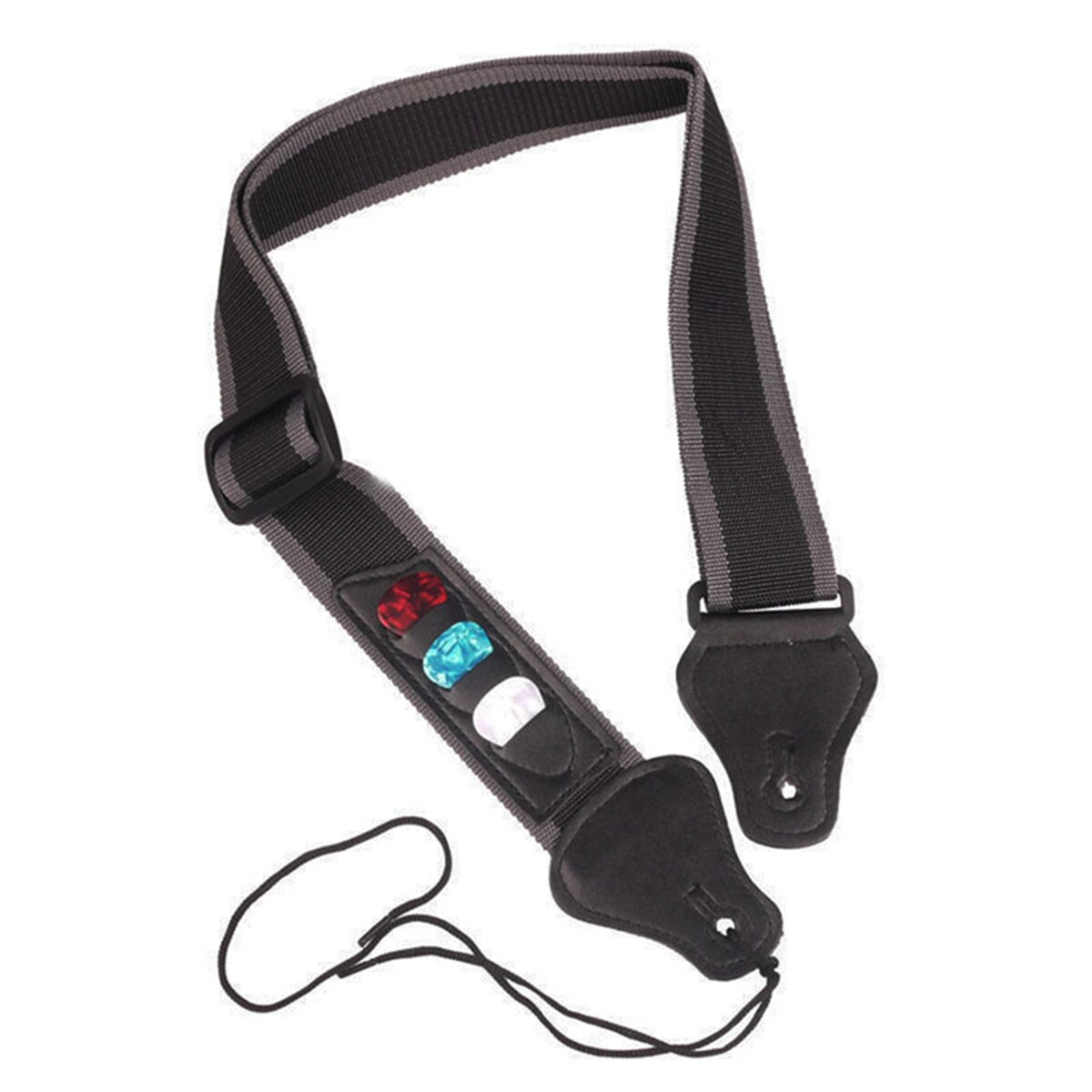 Correia de guitarra elétrica ajustável com 3 suportes de palhetas de guitarra, extremidades de couro pu, guitarra acústica, baixo, acessórios de cinto