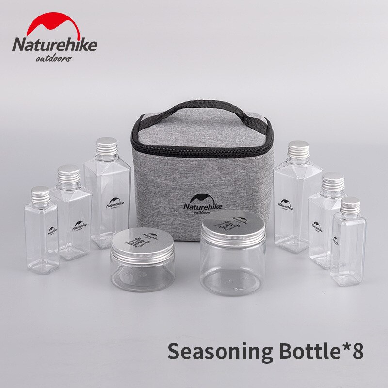 Naturehike camping krydderi flaske dragt 6/8 flaske picnic flaske bærbar opbevaringspose vandtæt krydderi flaske udendørs bbq: 8- krydderiflaske