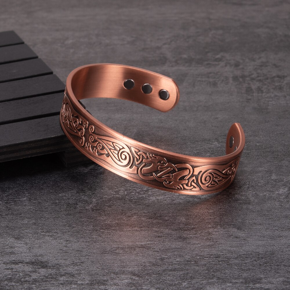 Viking Magnetic Pure Copper Bracelet Male Adjustable Cuff Energy Magnetic Bracelet Benefits Wristband 15mm Wide Men Bracelets