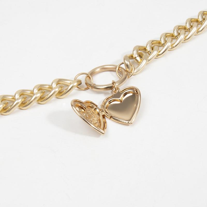 Punk Metalen Hart Choker Ketting Voor Vrouwen Grote Dikke Ketting Ronde Hollow Multilayer Hanger Lange Kettingen Sieraden