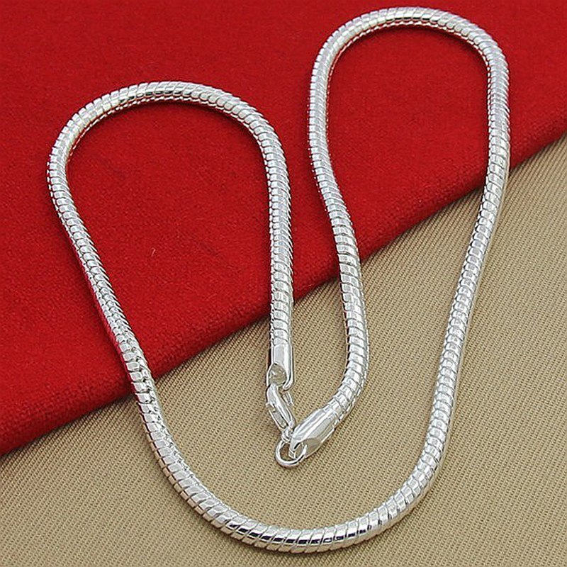 Collier chaîne serpent en argent Sterling 925, bijoux pour hommes et femmes, 4mm 50cm