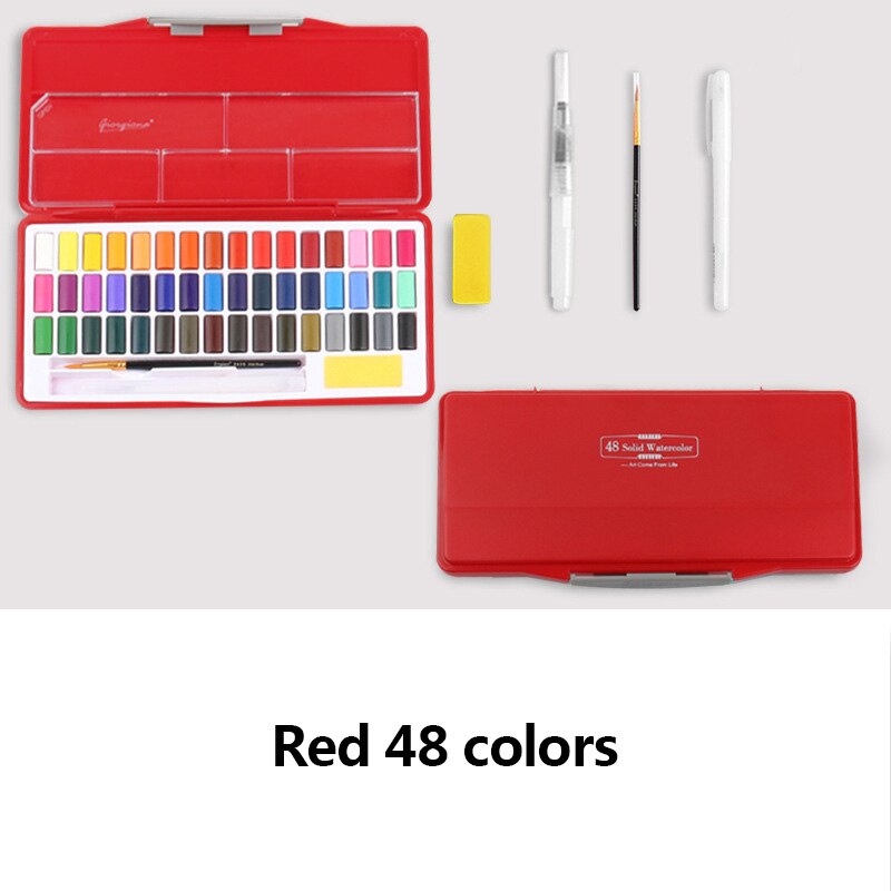 Rood/Zwart 24/36/48 Kleuren Solid Aquarel Verf Set Pigment Voor Beginner Kid Student Schilder Art Schilderen Leveringen: Red 48 colors