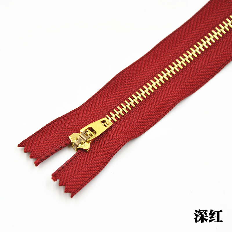 5pcs/lot copper zipper Close-End Zipper DIY for jean bags shoes garment belt sewing accessories DIY: Red / 15cm