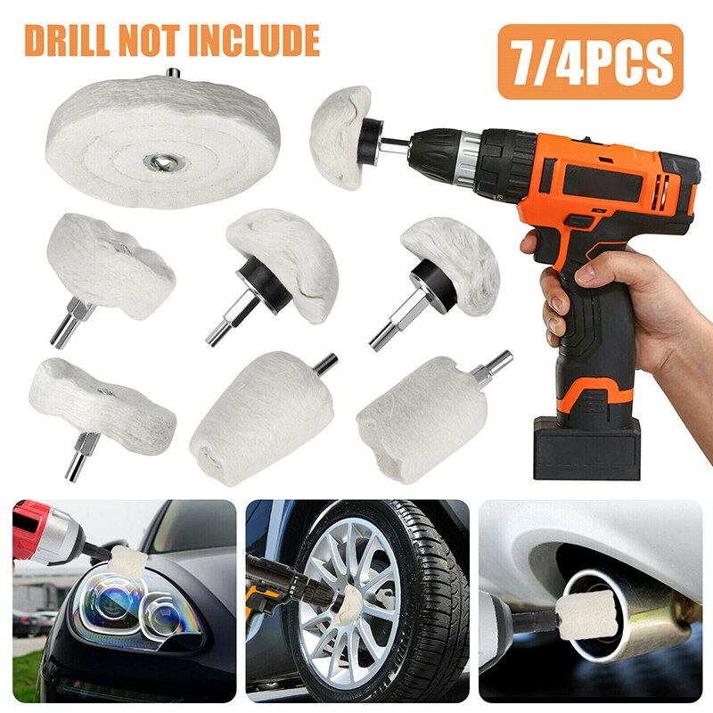 4/7PCS Car Polisher Polishing Buffing Pads Mop Wheel Drill Kit Stainless For Polisher Machine Waxing Polishing Buffing Car