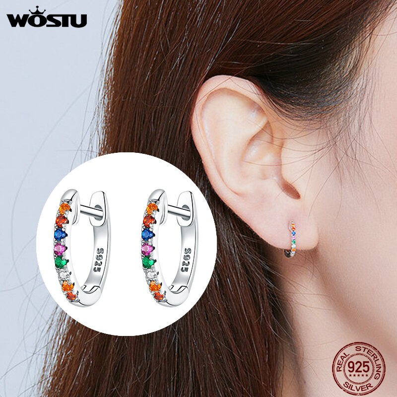 WOSTU 925 Sterling Silver & Gold Color Small Circle Hoop Earrings For Women Birthday Simple Noble Jewelry CQE498