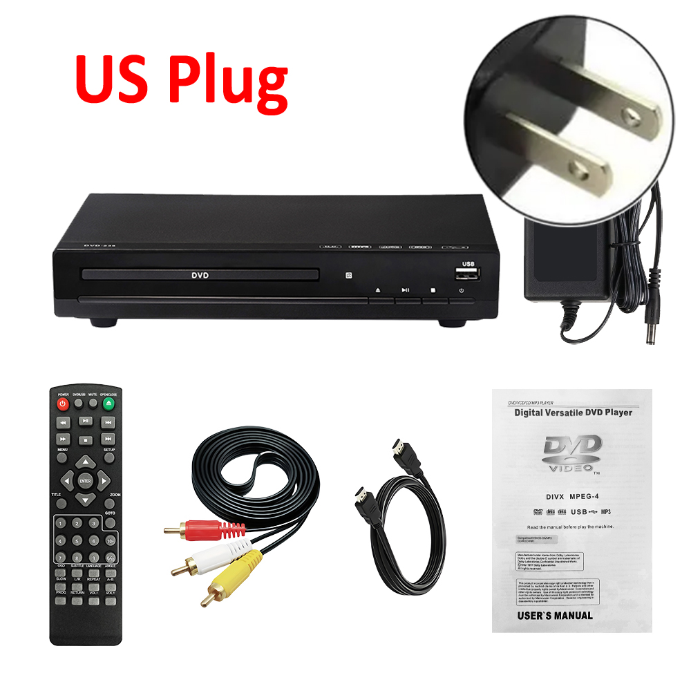 Reproductor de DVD WOOPKER M238 HD 1080P reproductor de discos con Control remoto compatible con USB MP3 MP4 reproductor de DVD en casa para proyectores de TV ordenador: Rosa