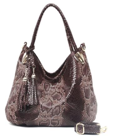 BIG *Individual Snake Large Capacity Lady Bags Tassel Embossed PU Leather Cross Body Handbags Women GPY01: Coffee