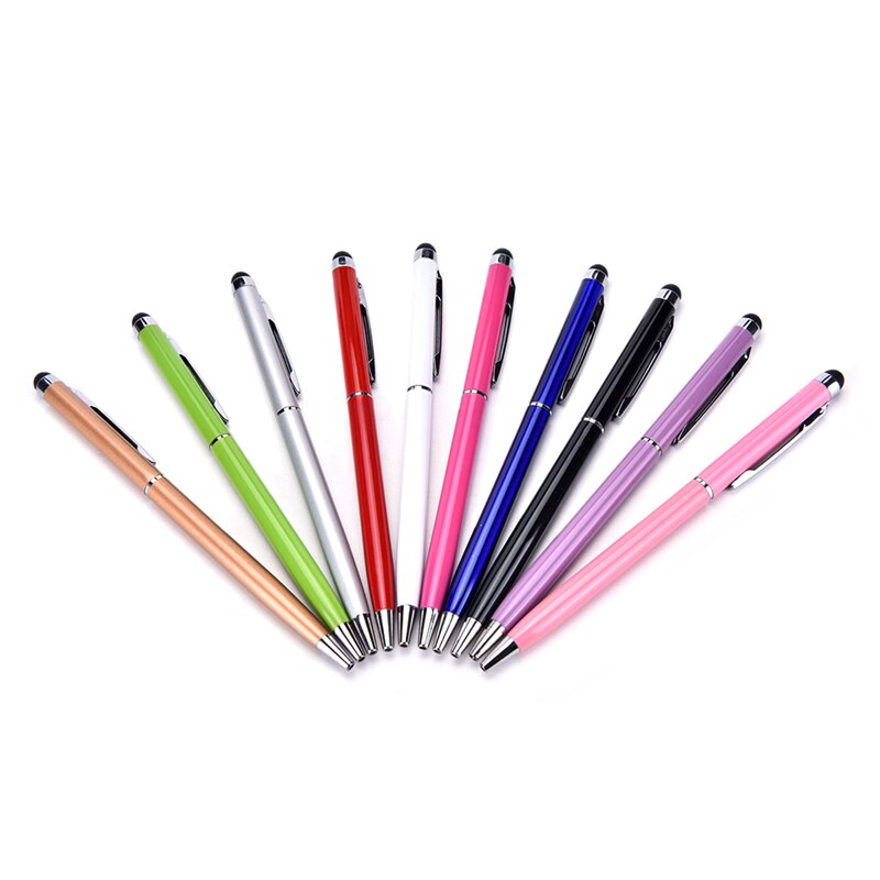 2 em 1 pena capacitiva do metal da pena do tela táctil com esferográfica cabeça dobro caneta stylus para a tabuleta do telefone ou manuscrita