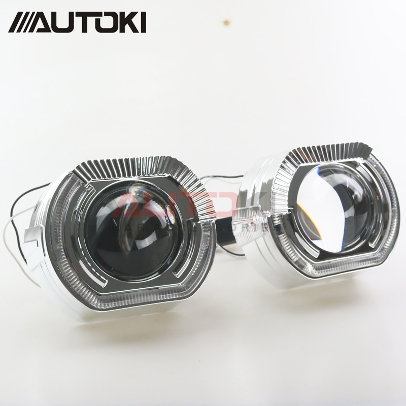 Autoki sport led ängelögon+ bi xenonlins projektor strålkastare för bil eftermontering dagsljus 2.5/3.0 h4 h7