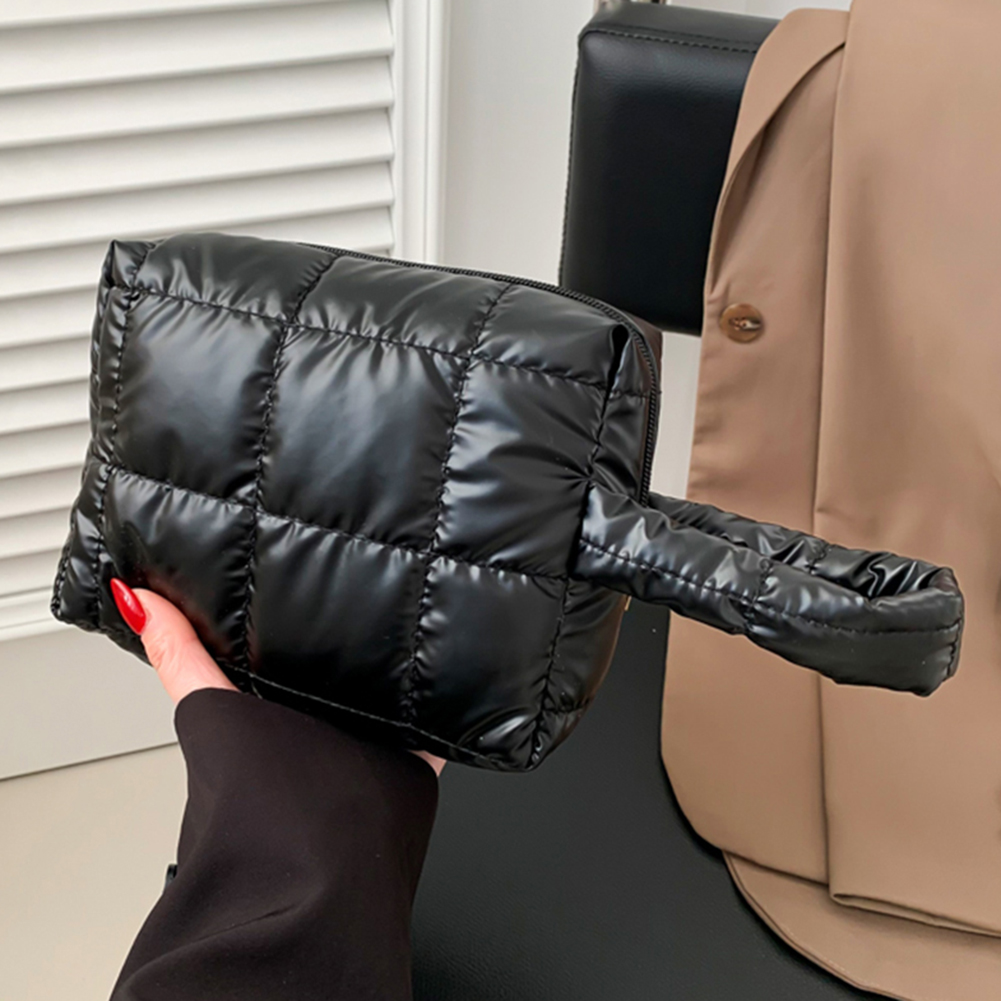 Quilted Embroidered Women's Puffer Makeup Bag Cotton Padded Small Storage Bags Down Solid Cosmetic Pouch Ladies Mini Clutch Bags