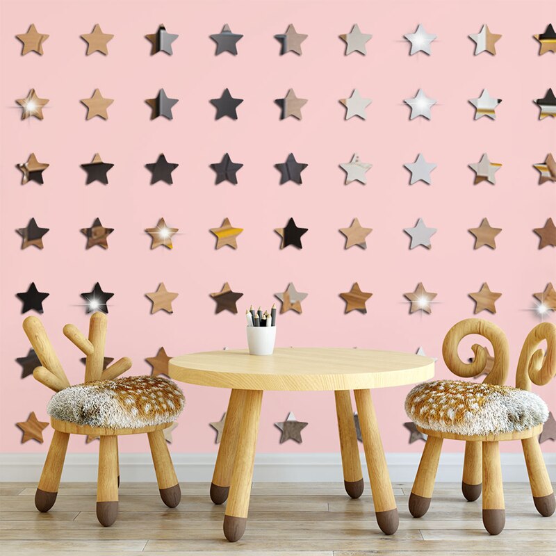 100 piezas acrílico 3D espejo estrellas pegatina de pared para habitaciones de niños decoración del hogar estrellas lindas pared calcomanía guardería bebé dormitorio acrílico Mural