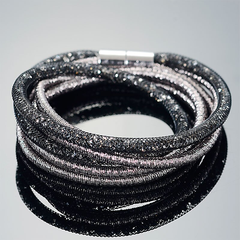 Miasol Crystal Bracelets Mesh Chain With Full Resin Crystal Magnetic Double Wrap Bracelet For Kim Kardashian Women Jewelry: Black