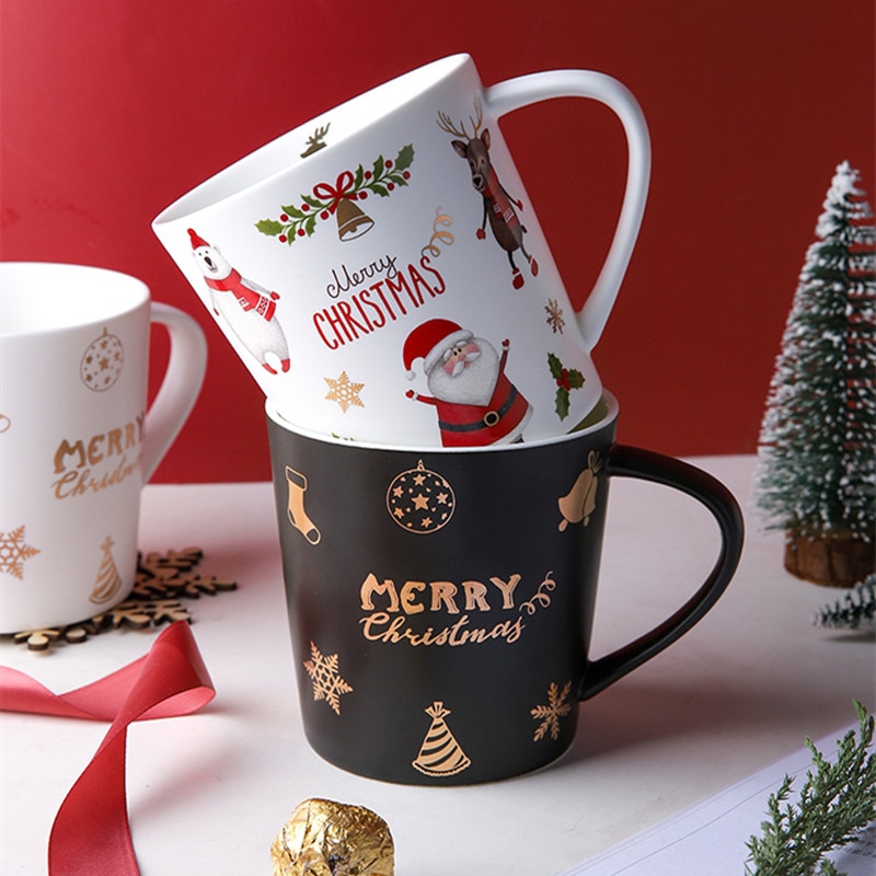 Christmas Coffee Mugs 500ml Large Capacity Christmas Ceramic Milk Tea Cup Drinking Water Bottle