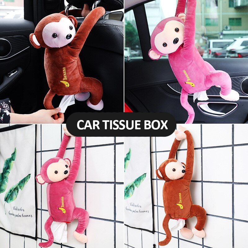Hanging Monkey Tissue Holder Box Cover Cute Car Home Office Cartoon Animal Home Decor With Tissues Car Interior Accessories