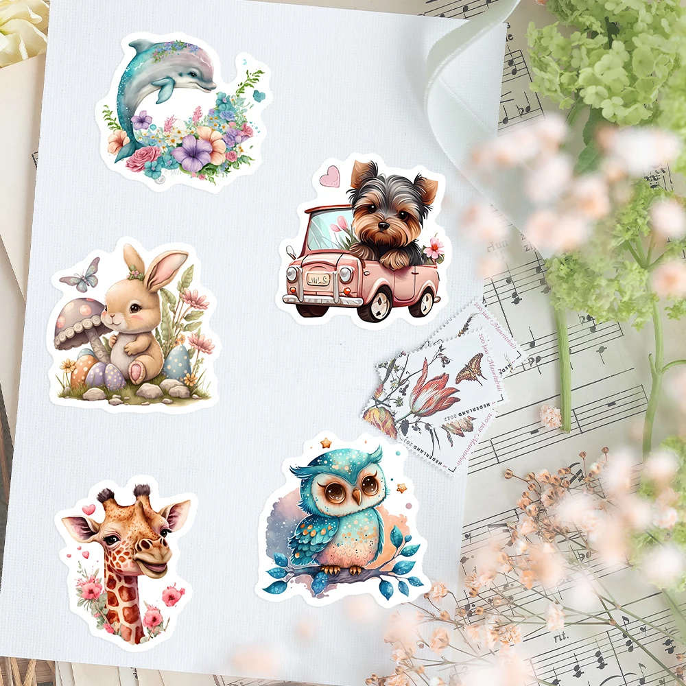 Kawaii Watercolor Aesthetic Stickers Animal Cute DIY Toy Graffiti Decal for Phone Luggage Laptop Scrapbook Waterproof