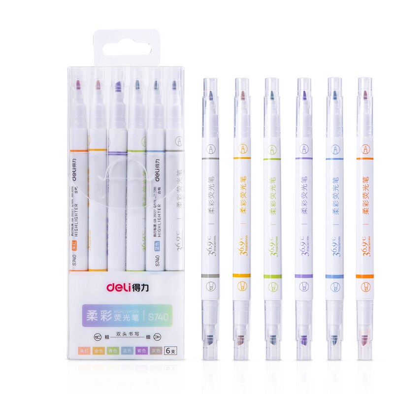 Markeerstift fluorescerende stift dubbelzijdige kleurstift snoepkleurige notities zaklamp penselen 6- pack: Maaltijd 4 instellen