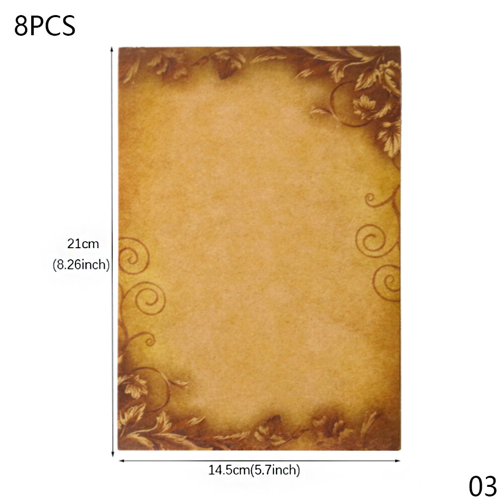 8sheets/pack Retro Vintage Letter Papers Retro Romantic Kraft Brown Papers Writing Papers Scrapbooking Collection Papers: 03