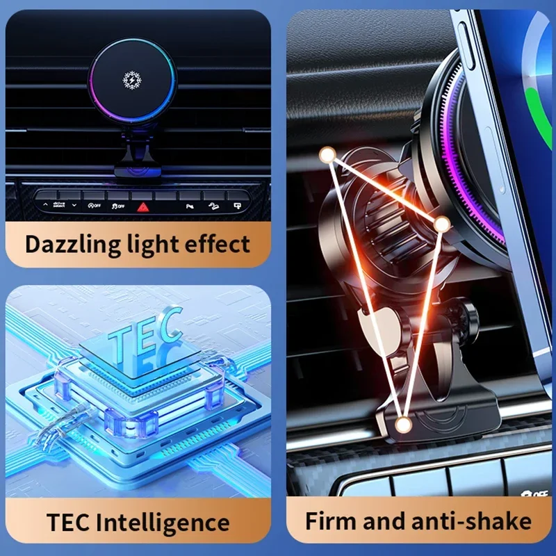 Tec refrigeration magnetisk trådlös billaddare kylande bilhållare snabbladdningsstation för iphone 16/15/14/13 pro