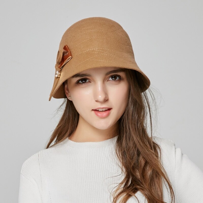 Girls Wool Hat Autumn Winter Noble Fedoras Hats Girls Dome Cap Students Floral Hat Leisure Fedora Hat B-8692