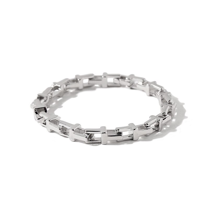 T Lock Style Hollow Out Chain Stainless Steel Bracelets Bangle For Women And Men Jewelry LB003