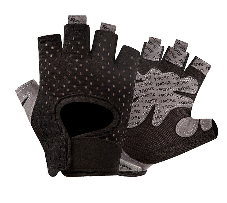 Guantes de gimnasio para mujer y hombre, mancuernas transpirables y antideslizantes, de medio dedo, para Fitness y levantamiento de pesas, para barra Horizontal: Black / S