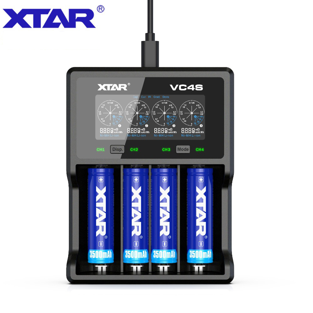 Xtar VC4 S VC4S QC3.0 Snel Opladen, max3A Voor Single Slot Gelden 3.6/3.7 V Li-Ion Imr/Inr/Icr/Batterij 18650 14500 20700 21700