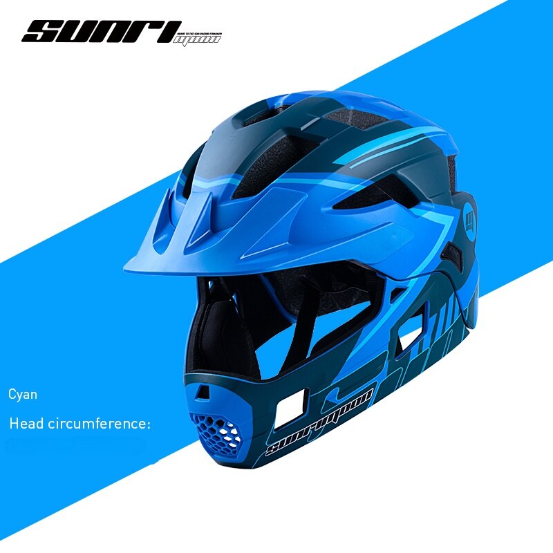 SUNRIMOON Full Face Pubike Push Bike Helmet Cycling with Taillight Detachable Outdoor Sports Safety Helmet Cascos Ciclismo Mtb: Cyan