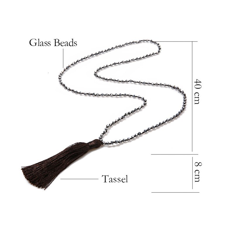 Boho Long Fringe Tassel Necklaces Women Glass Beads Crystal Statement Collar Bohemian Jewelry