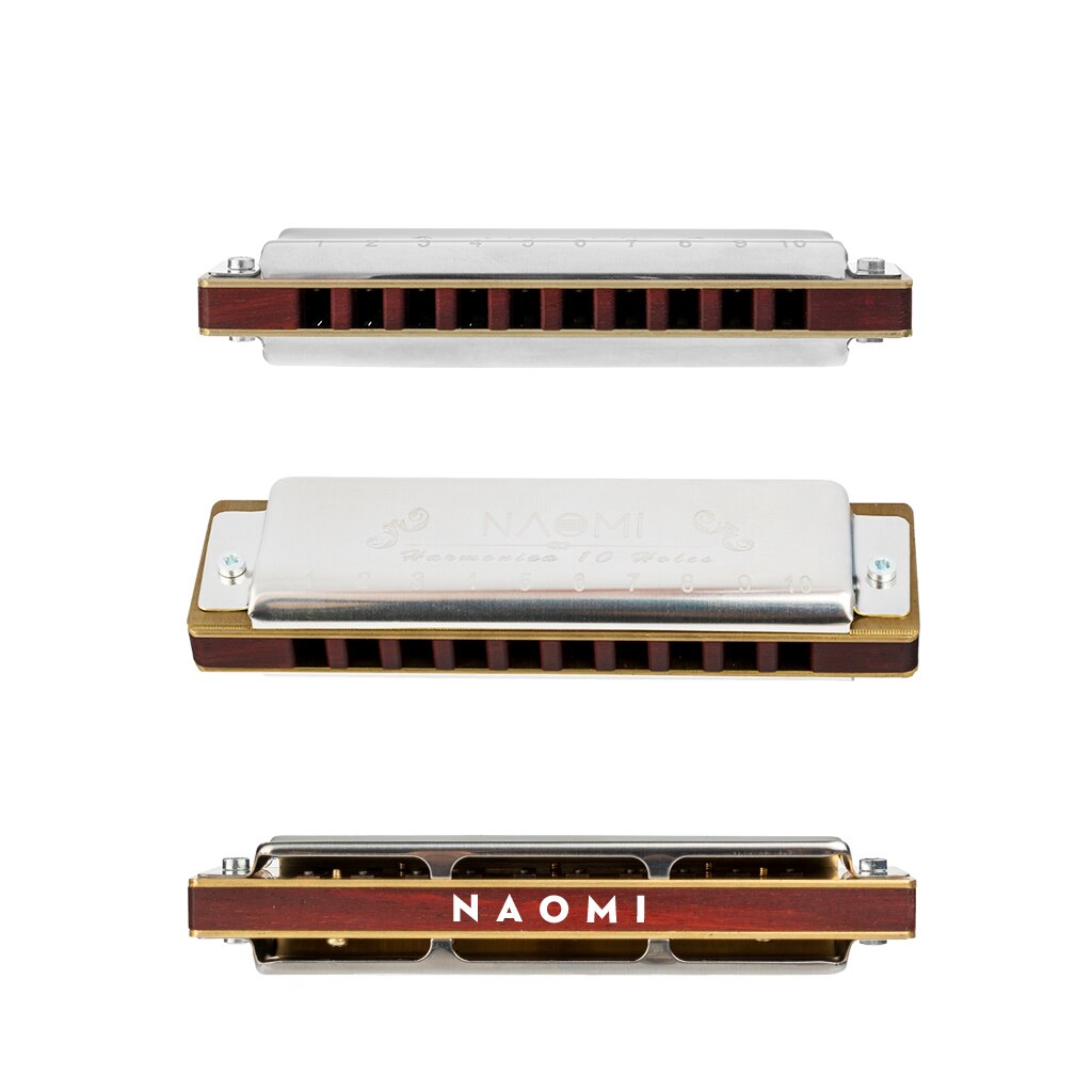 NAOMI – harpe professionnelle en bois de rose, 10 trous, Harmonica, bleu, diatonique, clé de C, acrylique, peigne en bois de santal, de noël: Silver Sandalwood